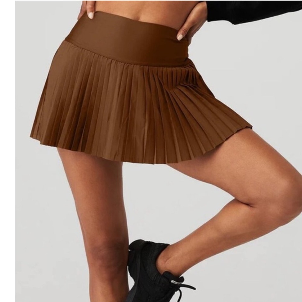 ALO‎ Yoga Grand Slam Pleated Tennis Skirt Cinnamon Brown Size XS